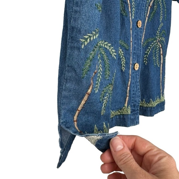 New Direction Women Button Down Shirt Petite L Palm Tree Hawaiian Vintage Retro - Picture 8 of 13